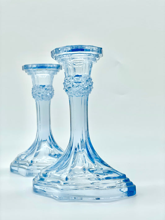 Large pressed glass candlestick holder