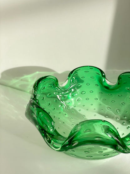 Green glass bubble dish