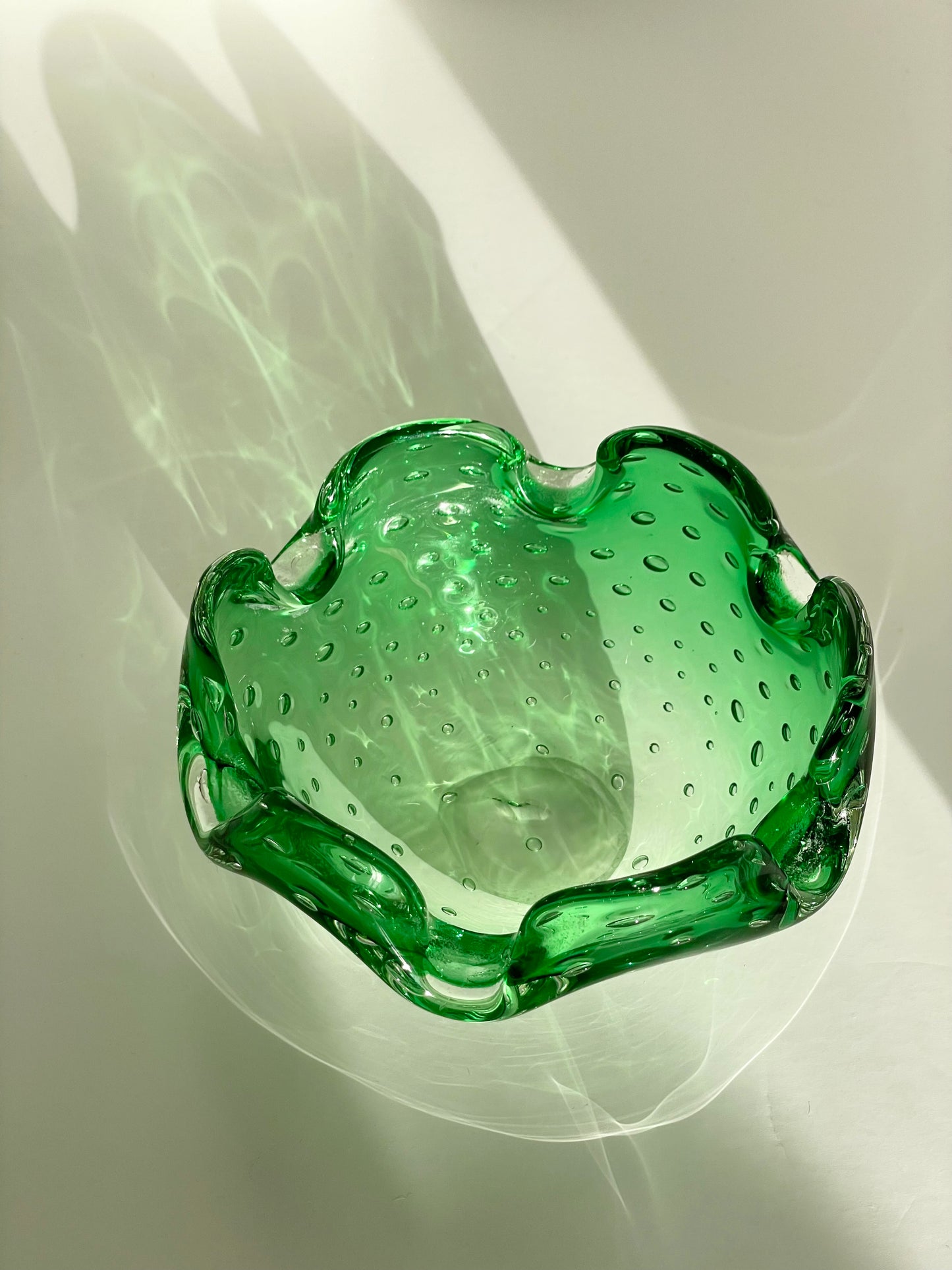 Green glass bubble dish