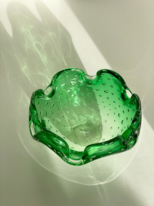 Green glass bubble dish