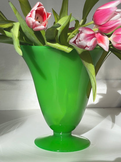 Jade green uranium hand blown vase