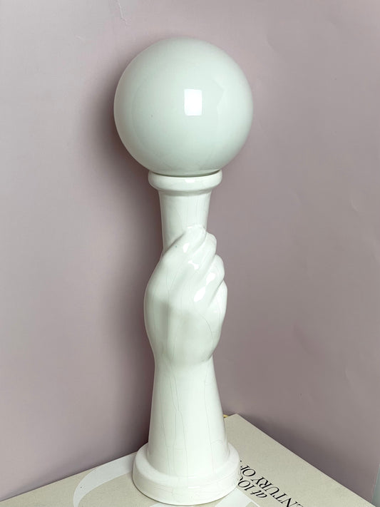 Art Deco style ceramic hand holding torch lamp