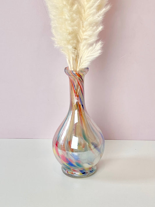 Multicoloured iridescent glass vase