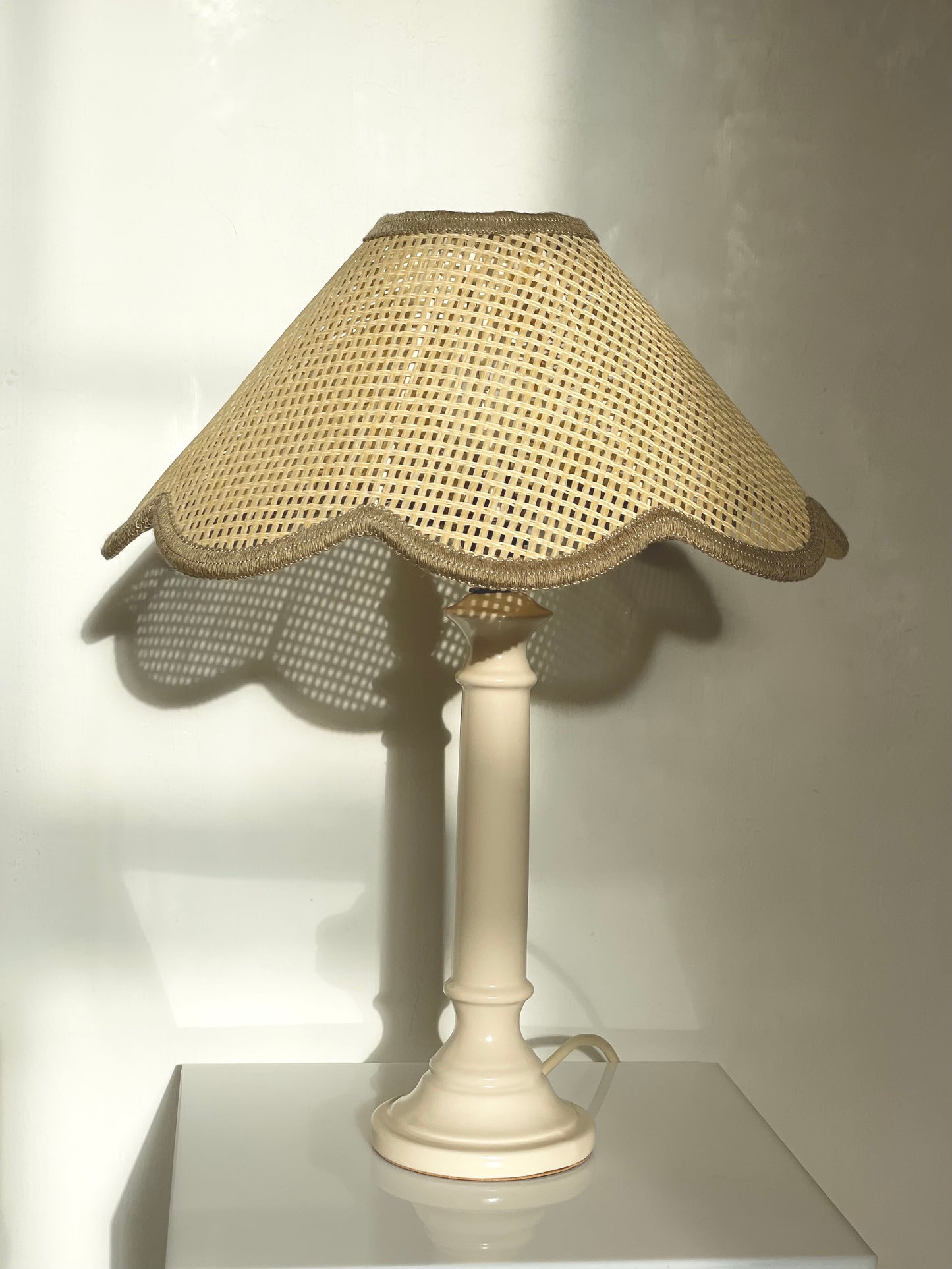 Taupe scalloped rattan lamp