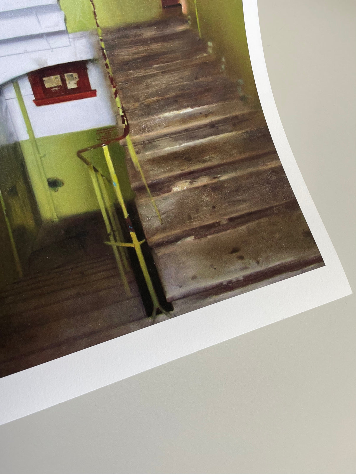 Angled detail view of the Place for smoking. Stairs First Edition print