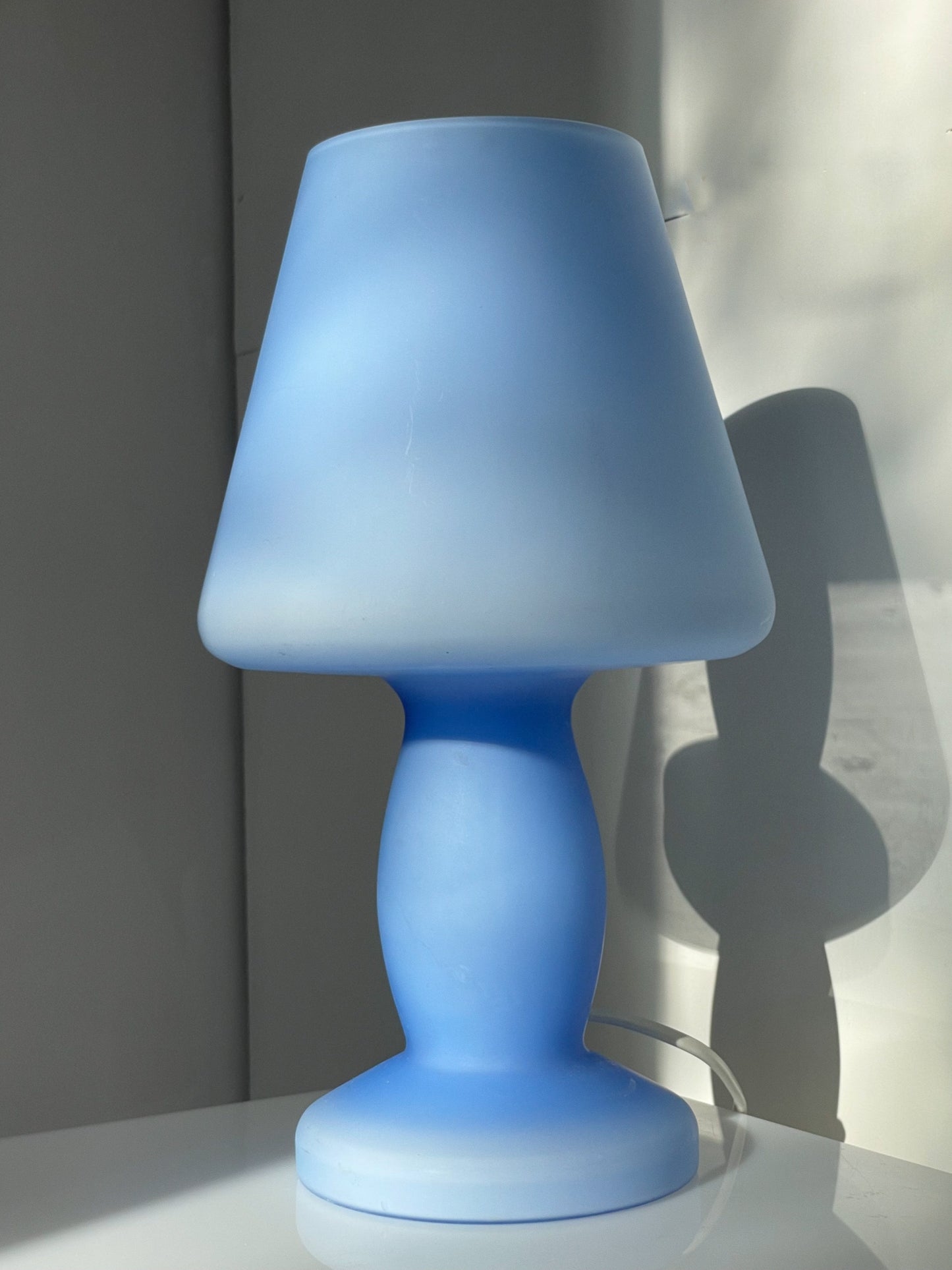 Blue glass mushroom lamp