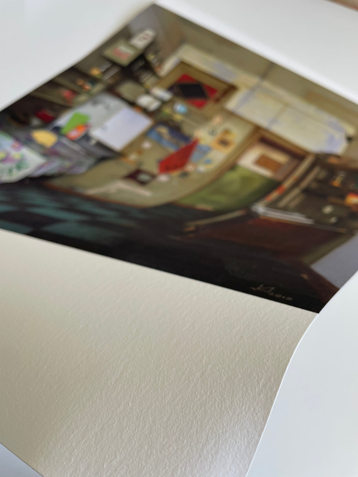 Angled detail view of the Good day! First Edition print