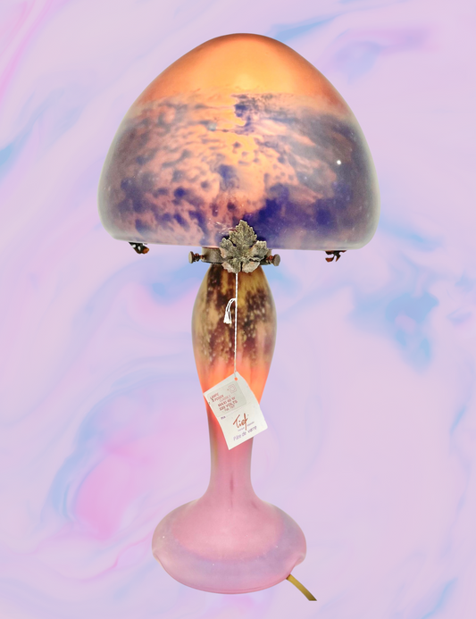 Pate de verre pink and purple mushroom lamp