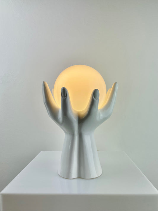 All white Phoenix pottery hands lamp