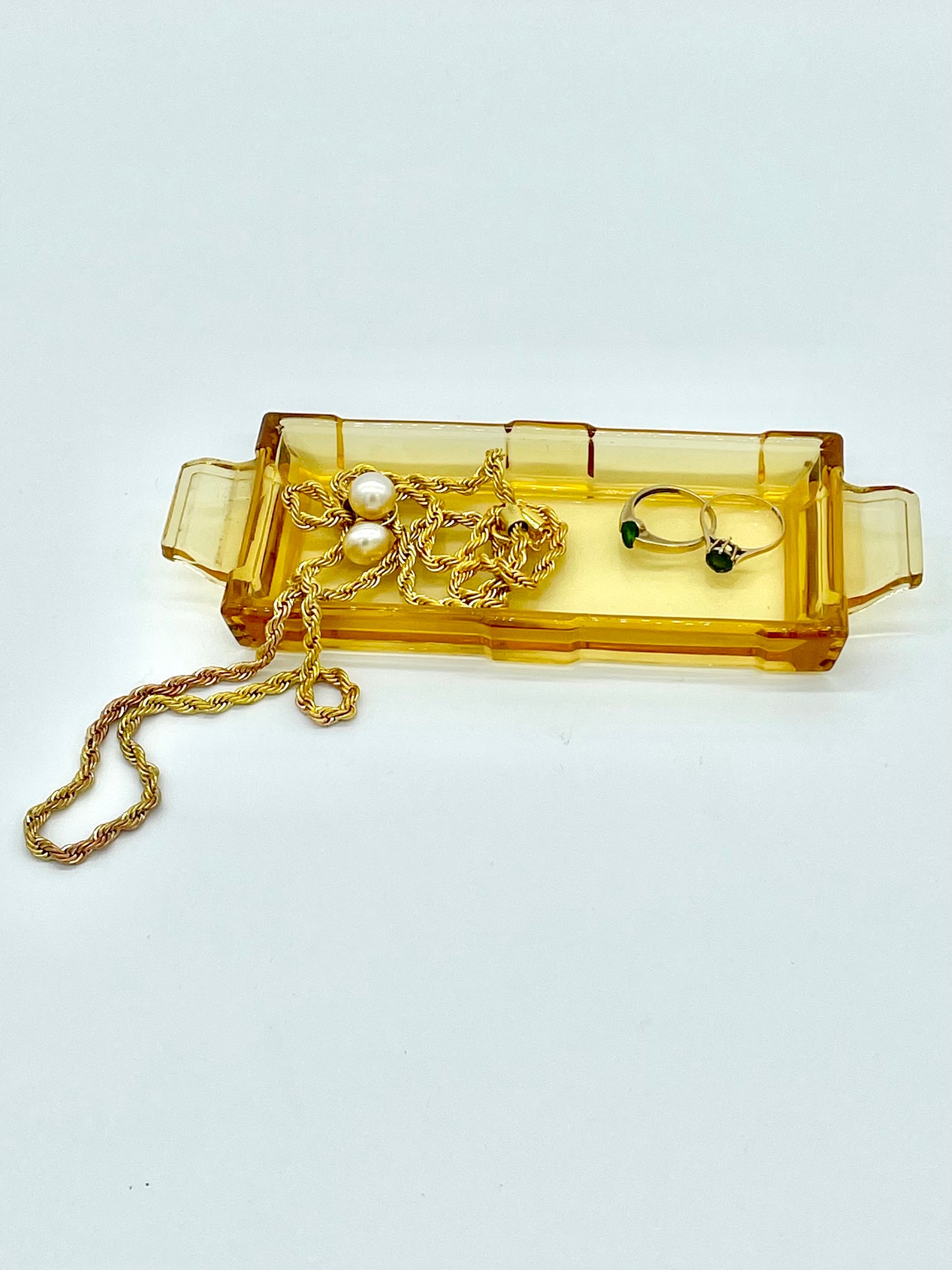 Mini glass amber ring tray