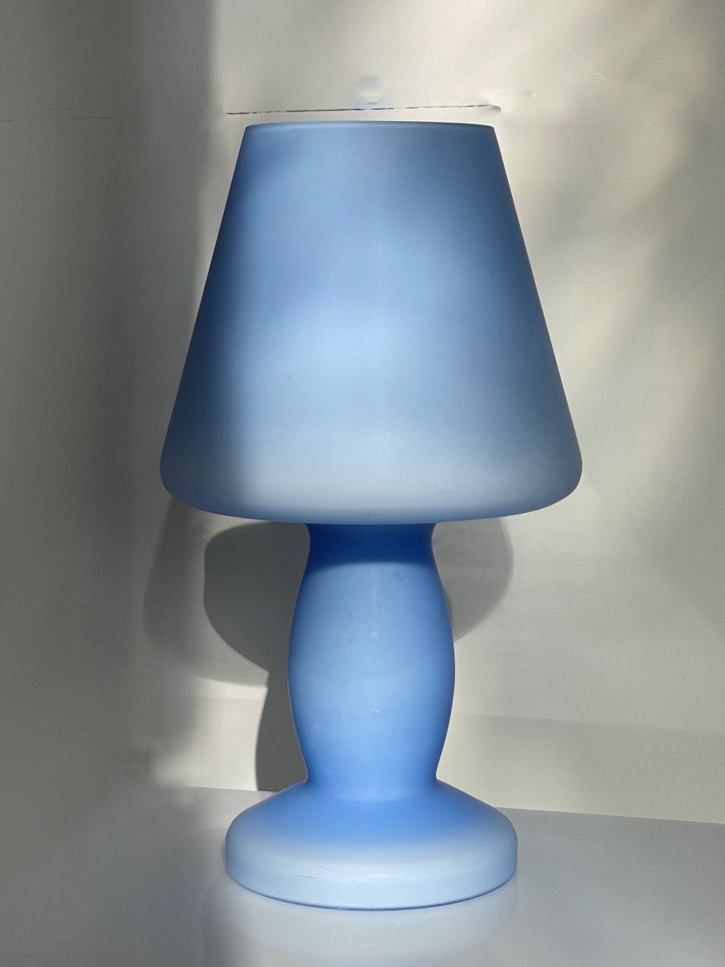 Blue glass mushroom lamp