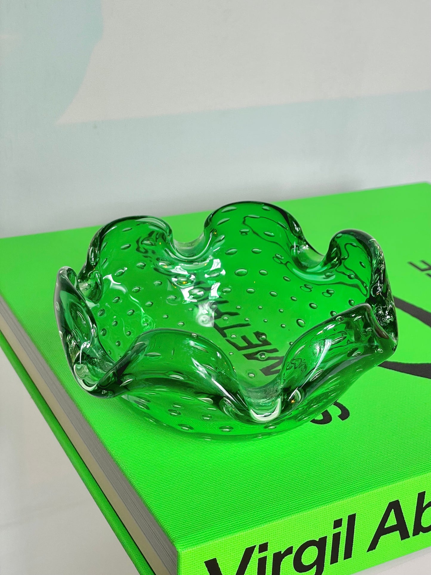 Green glass bubble dish