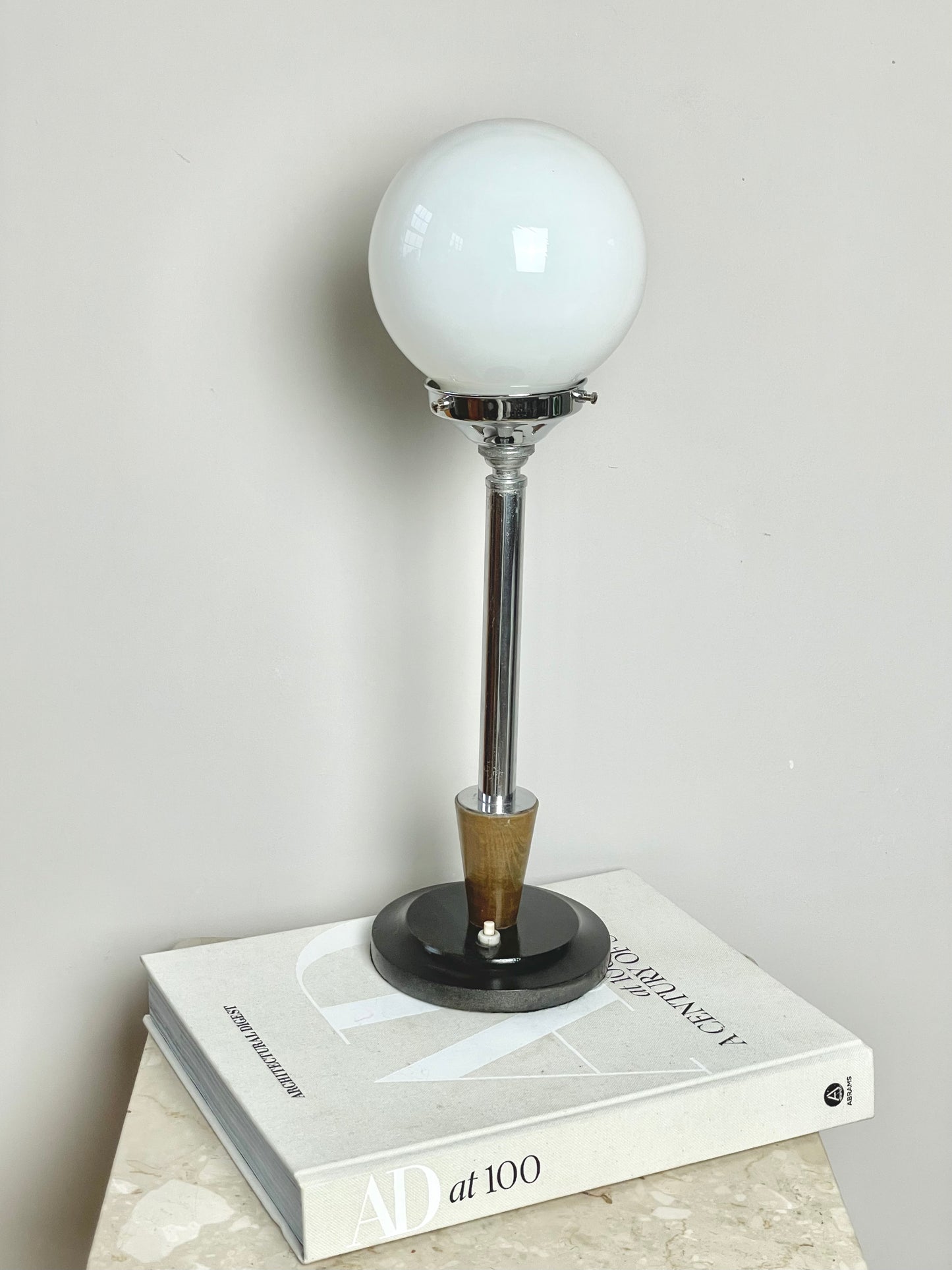 Walnut and chrome Art Deco lamp