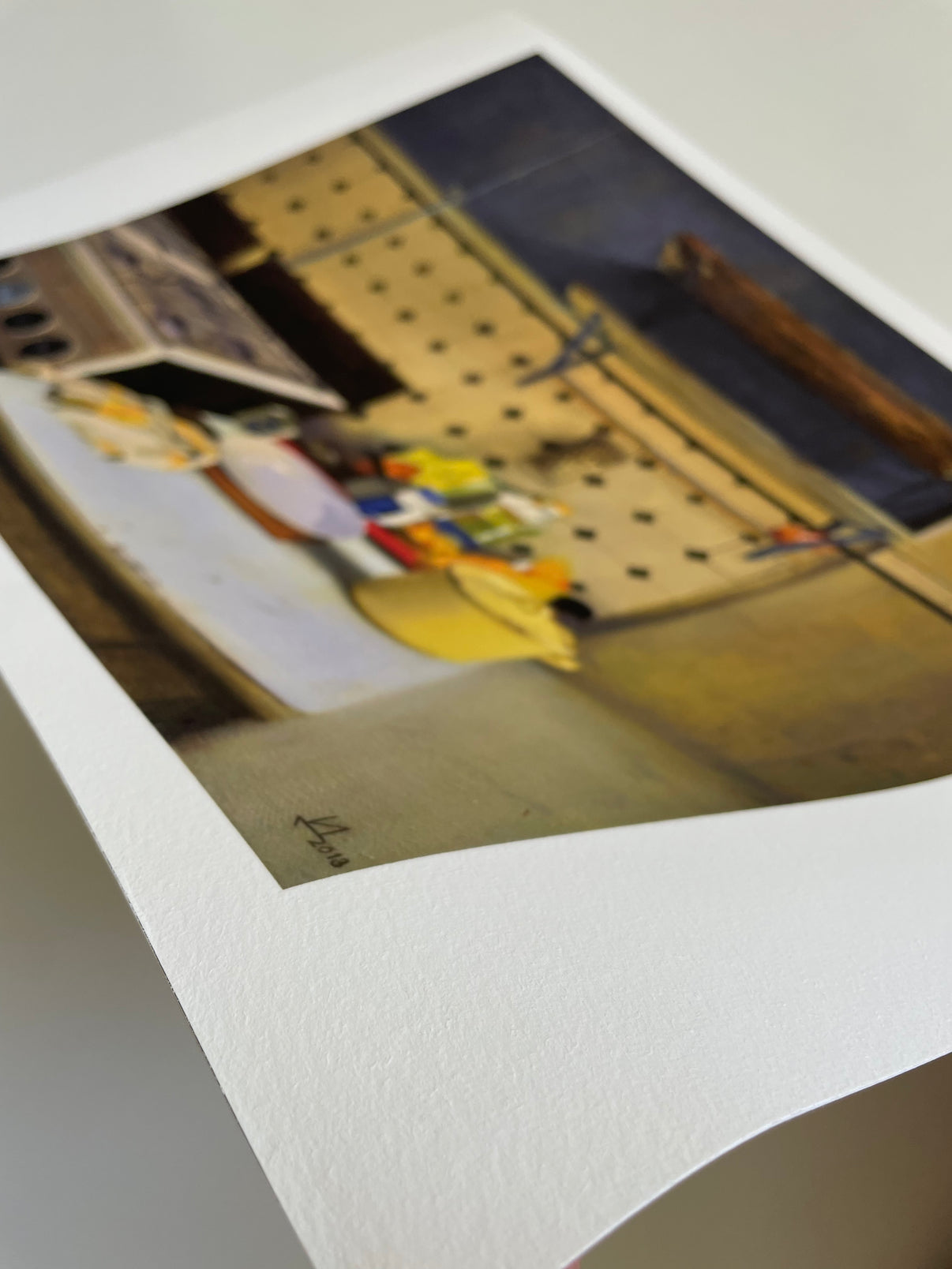 Angled detail view of the Nothing happens First Edition print