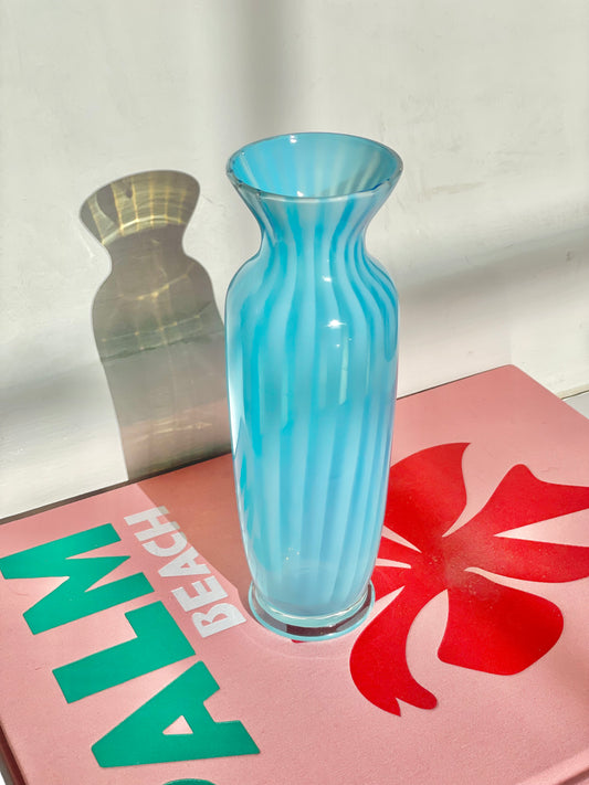 Bright blue Murano style striped vase