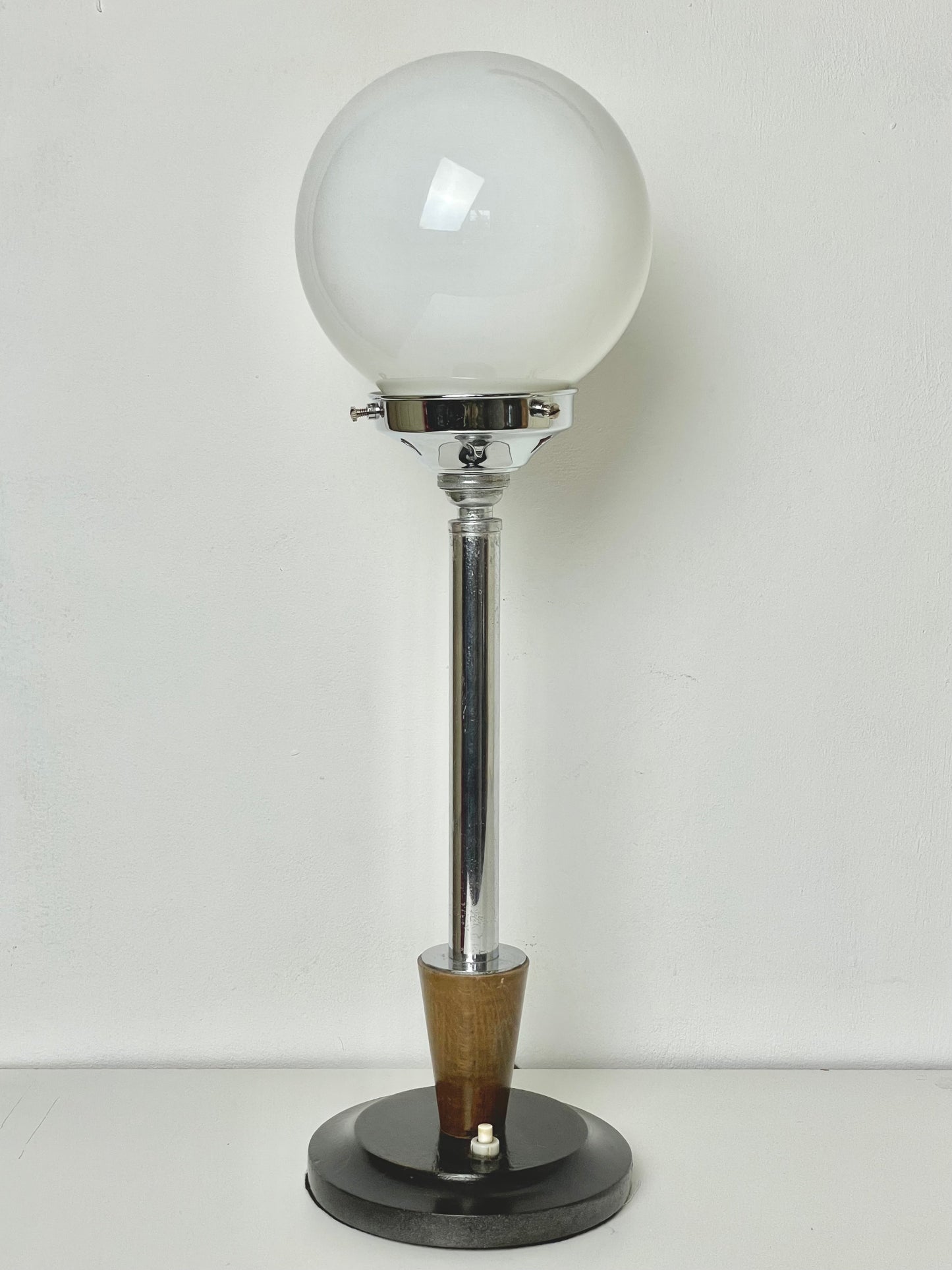 Walnut and chrome Art Deco lamp