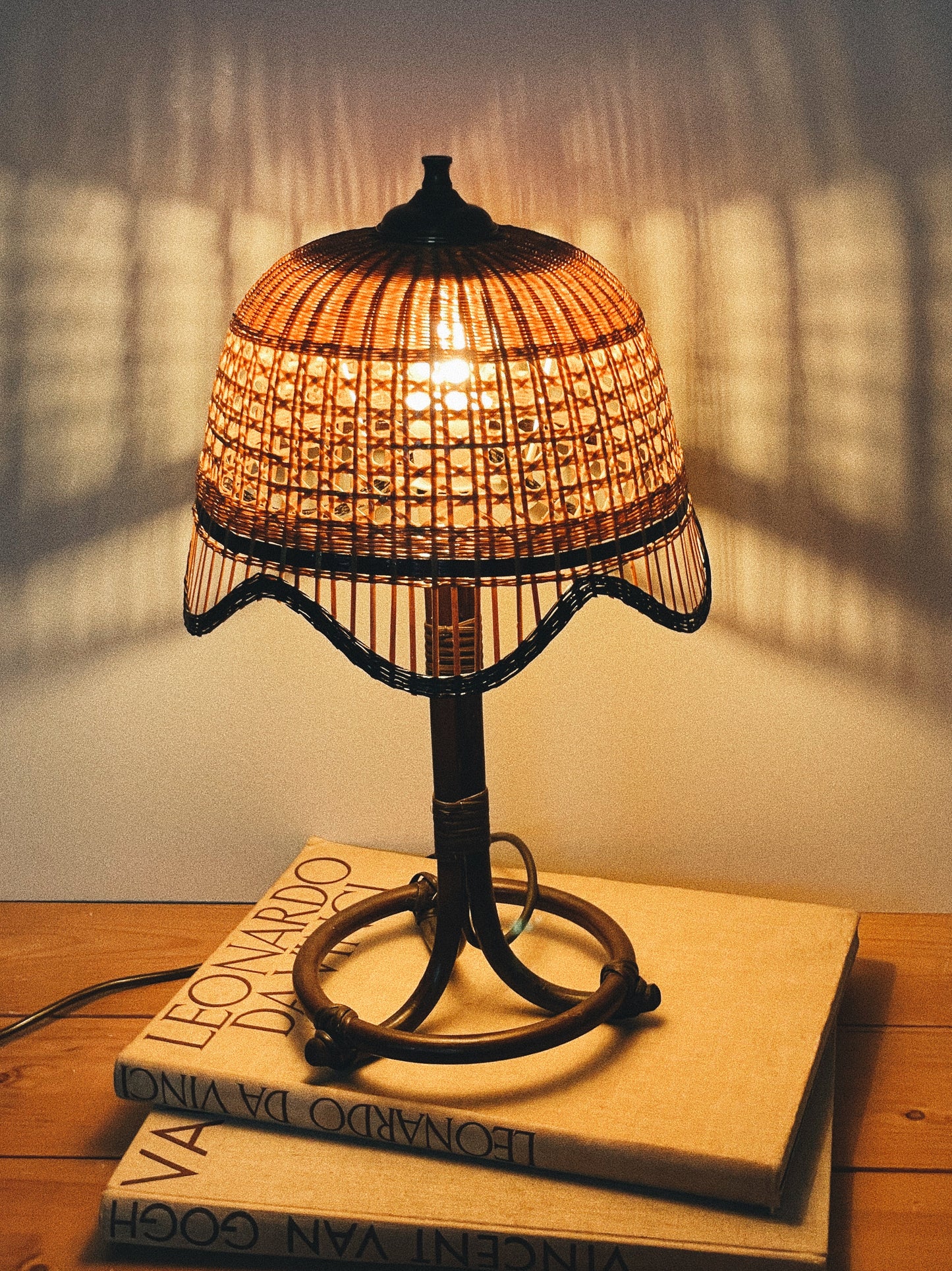 Wicker tiki style lamp