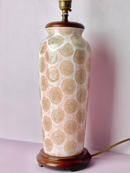 Large pink and cream ceramic table lamp