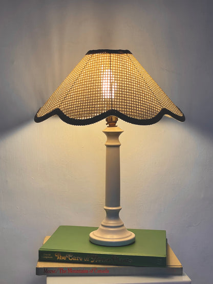 Taupe scalloped rattan lamp