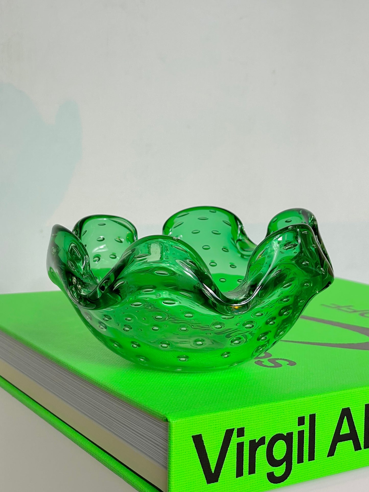 Green glass bubble dish