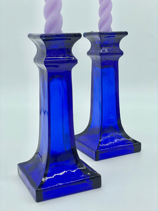 Large cobalt blue candlestick holder