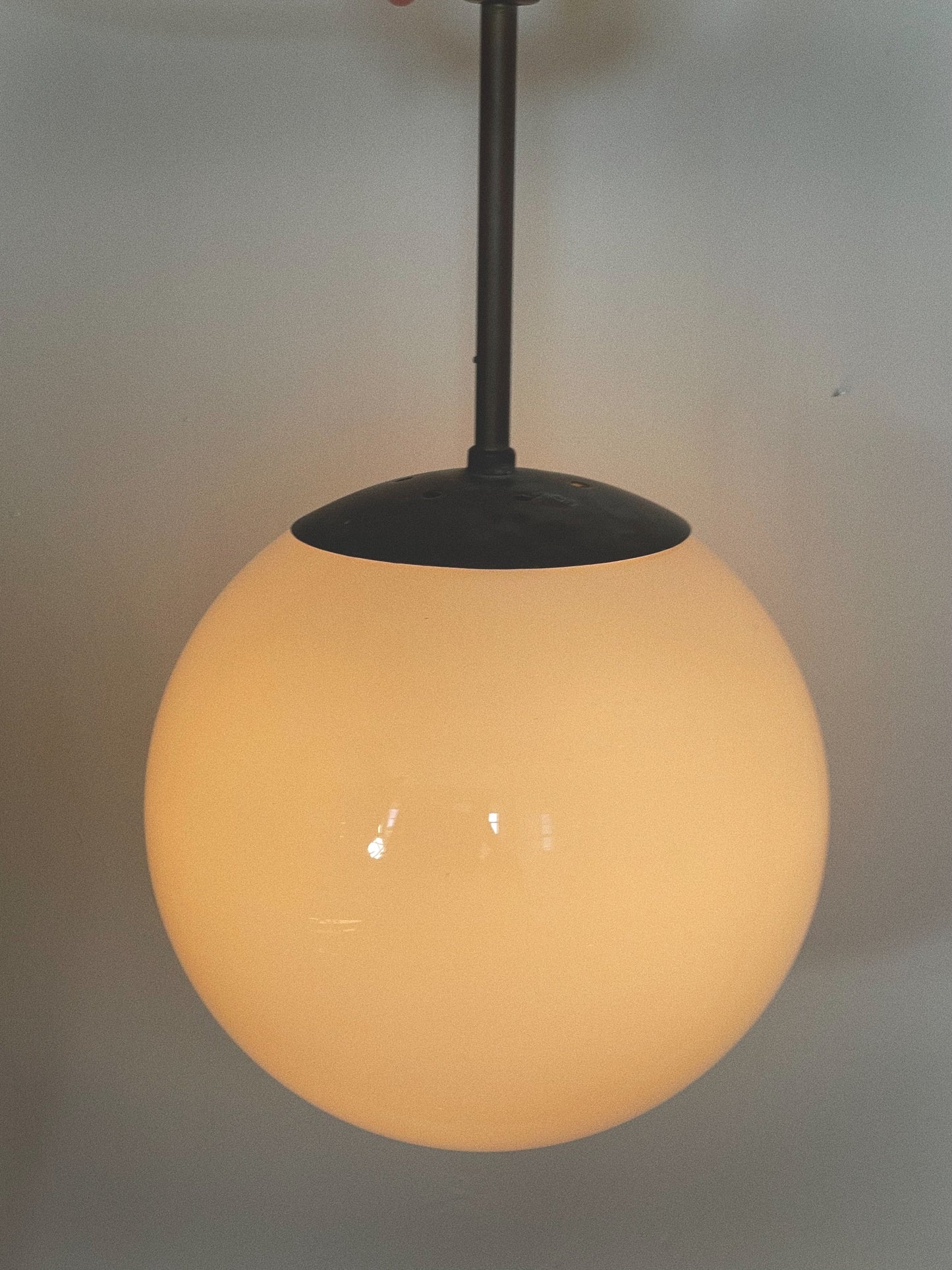 Art deco opaque glass & antique brass ceiling pendant