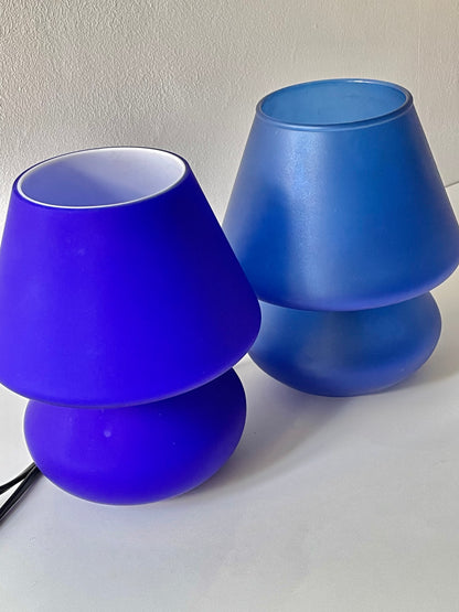 Satin effect blue glass mushroom lamp