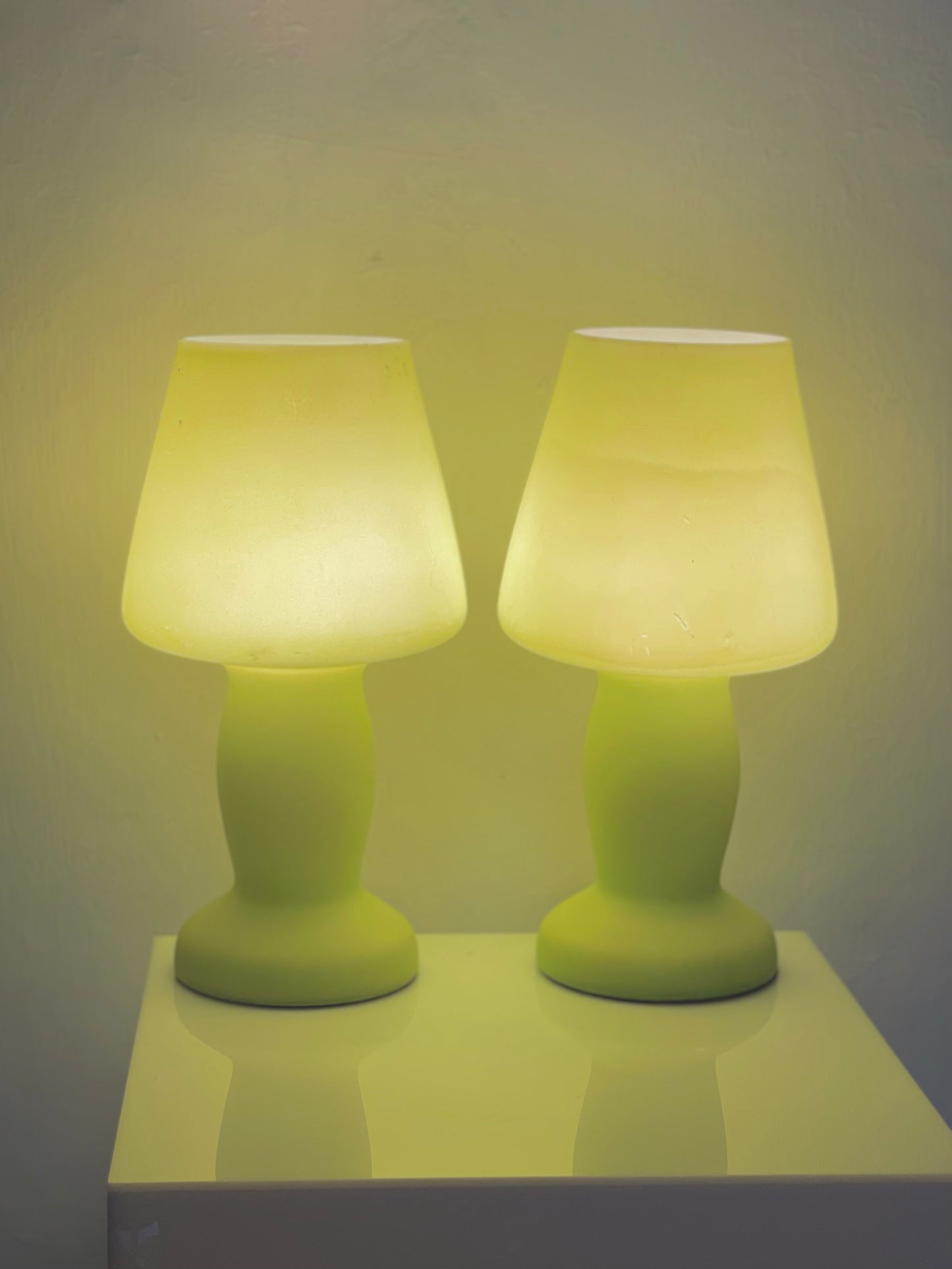 Lime green glass mushroom lamp