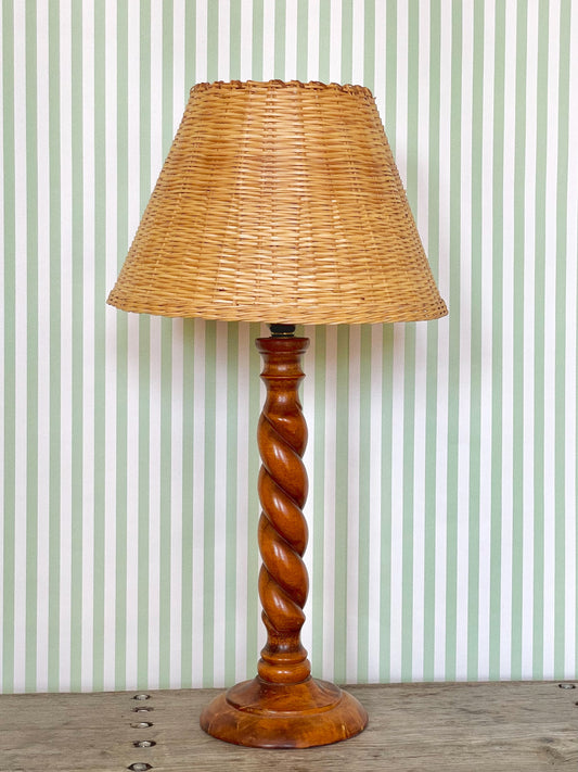 Barley twist lamp with rattan shade