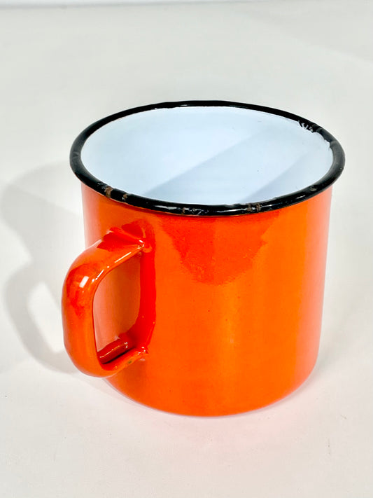 Deep orange enamel cup