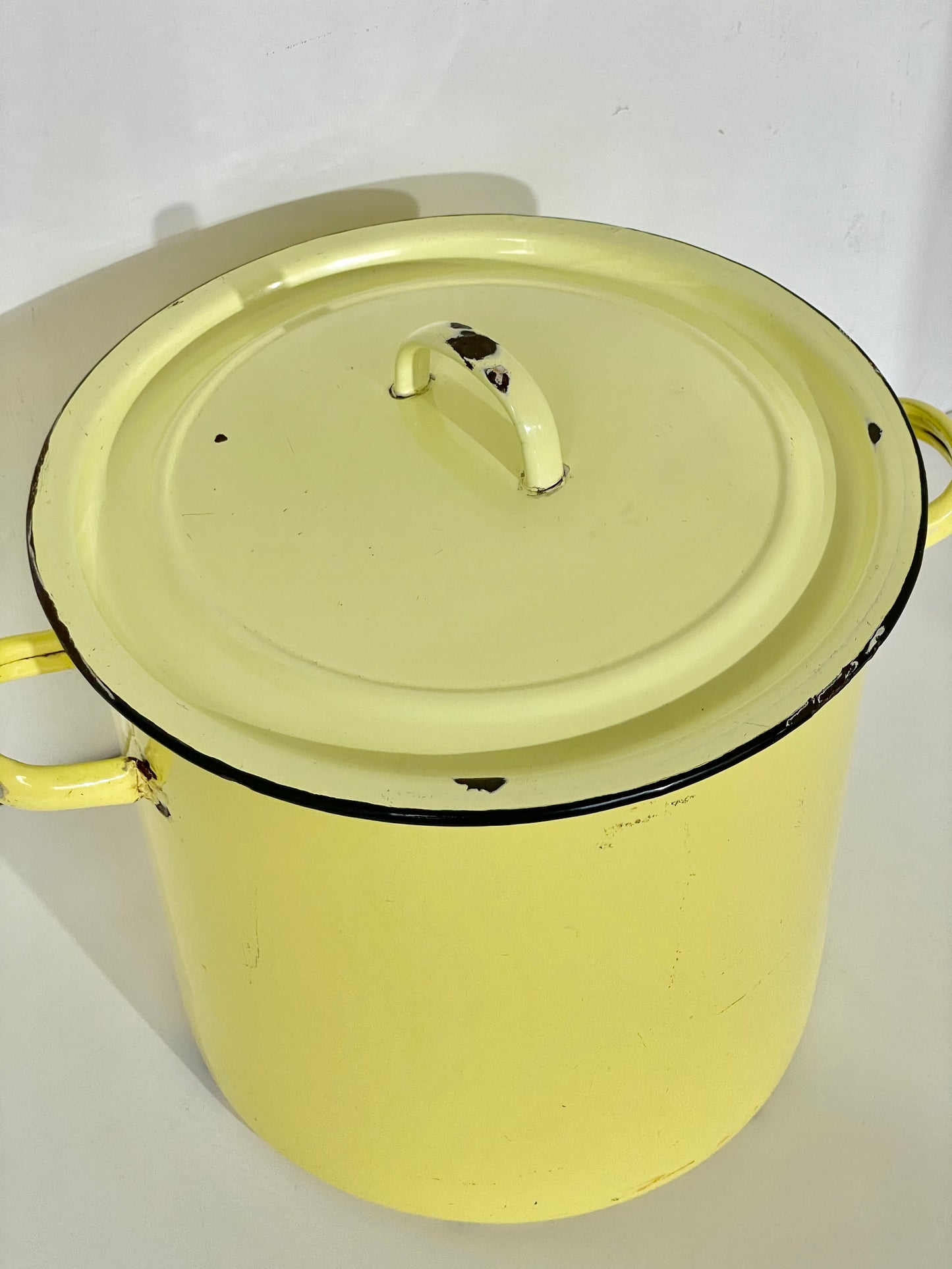 Vintage yellow enamel bin