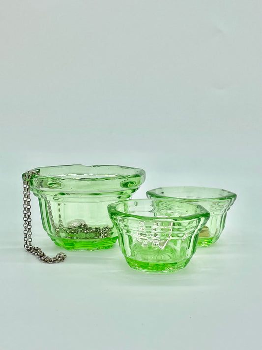 Set of three uranium glass trinket pots