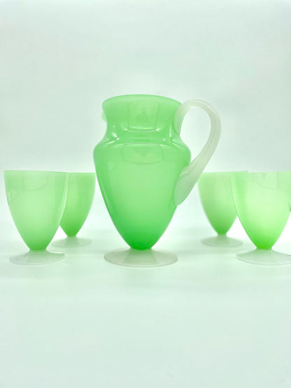 Uranium Glass and Jade Art Deco tumblers and jug