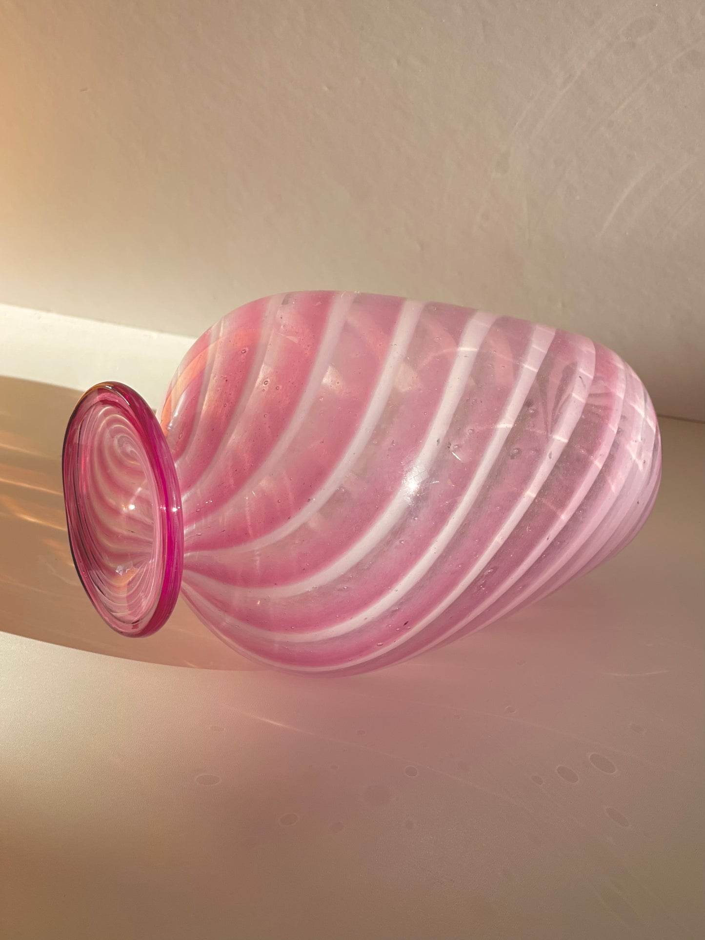 Pink hand blown swirl vase