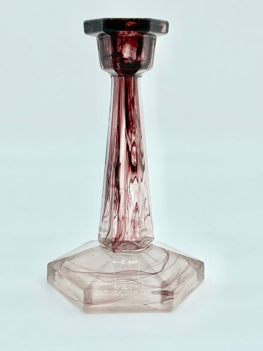 Large plum Davidson cloud glass candlestick holder