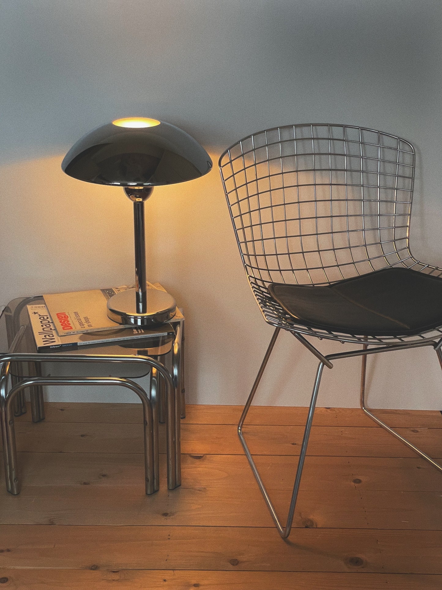 Harry Bertoia style chrome gridded chair