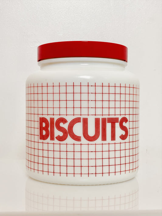 80’s gridded milk glass biscuit barrel