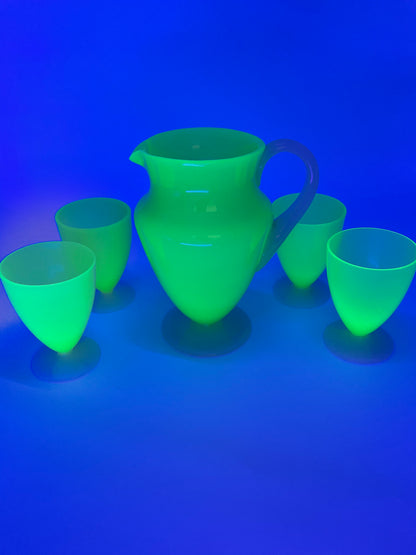 Uranium Glass and Jade Art Deco tumblers and jug