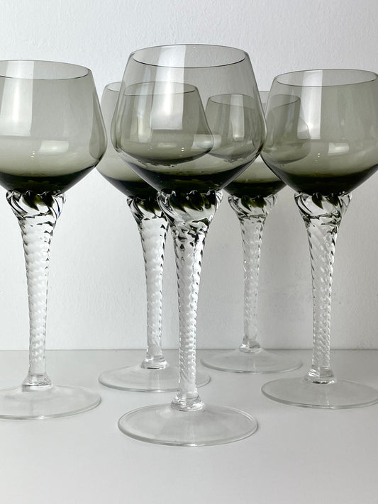 Set of 5 Sasaki smoke grey crystal glasses