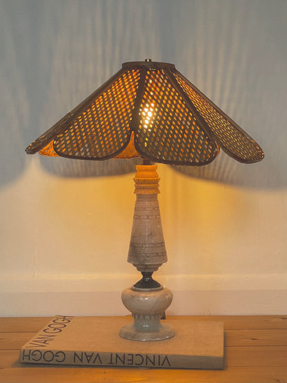 Marble and rattan lamp