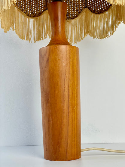 Vintage teak and rattan lamp