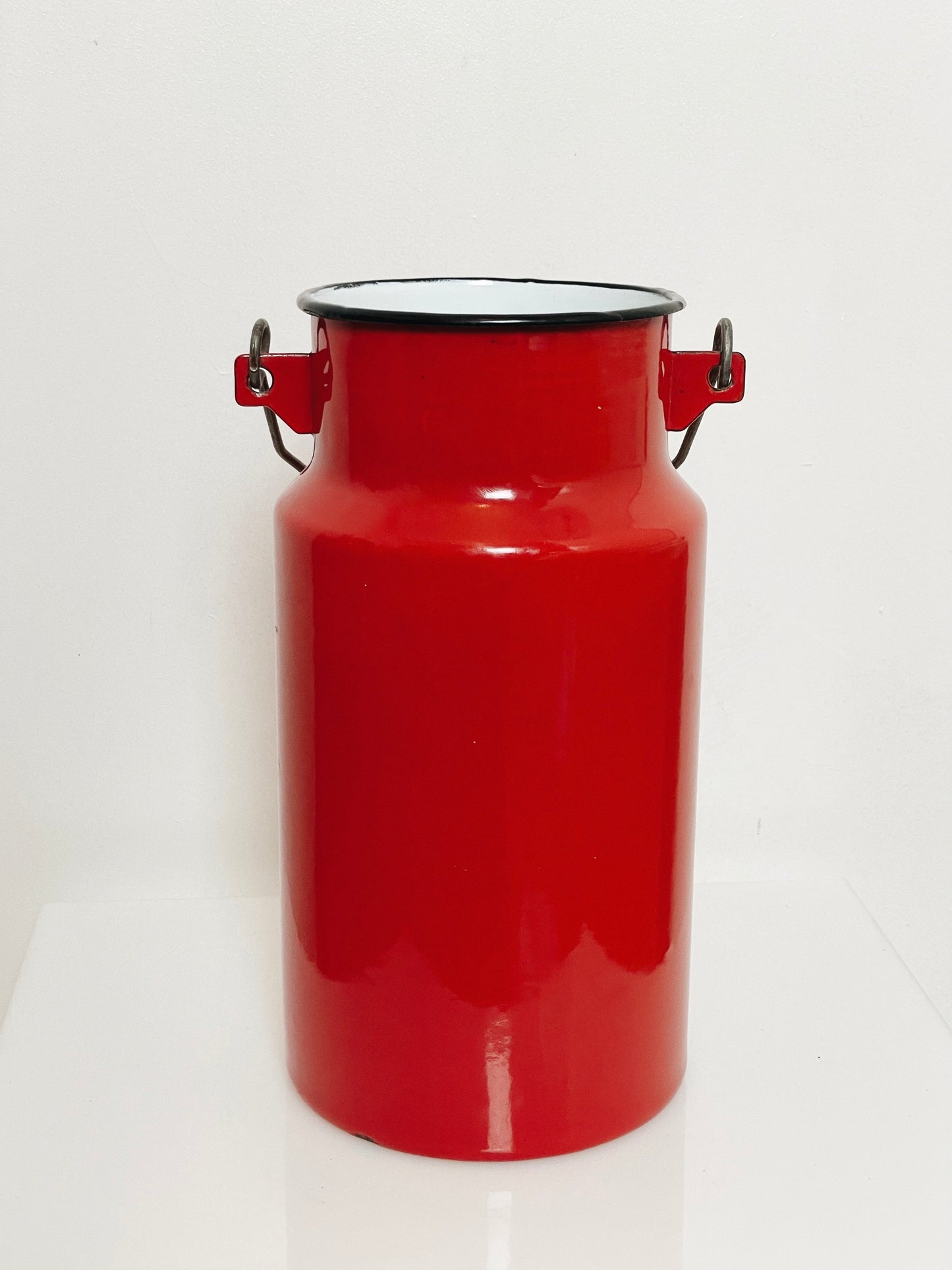 Red enamel milk churn