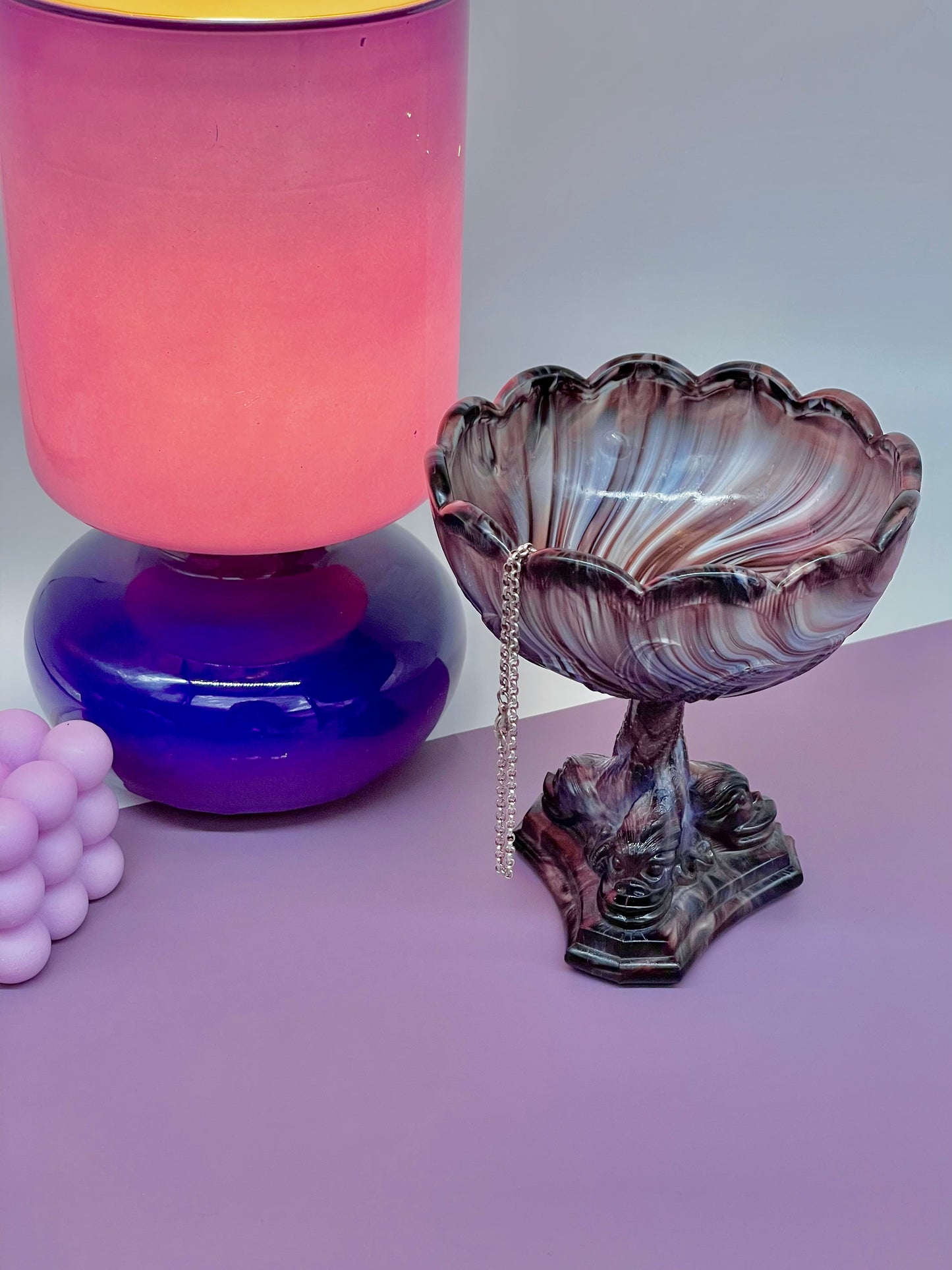 Purple swirl pedestal dish