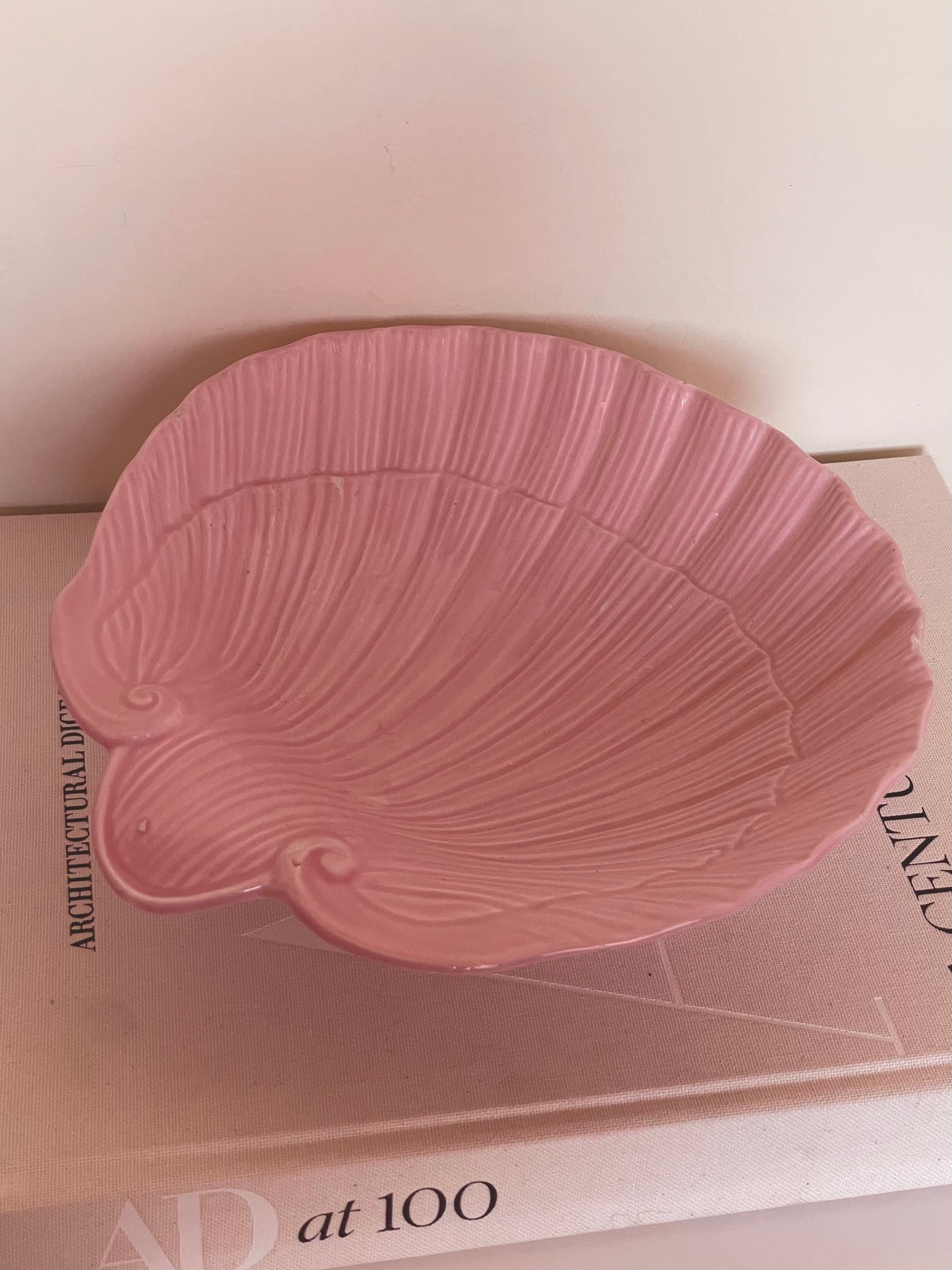 Large pink ceramic shell bowl